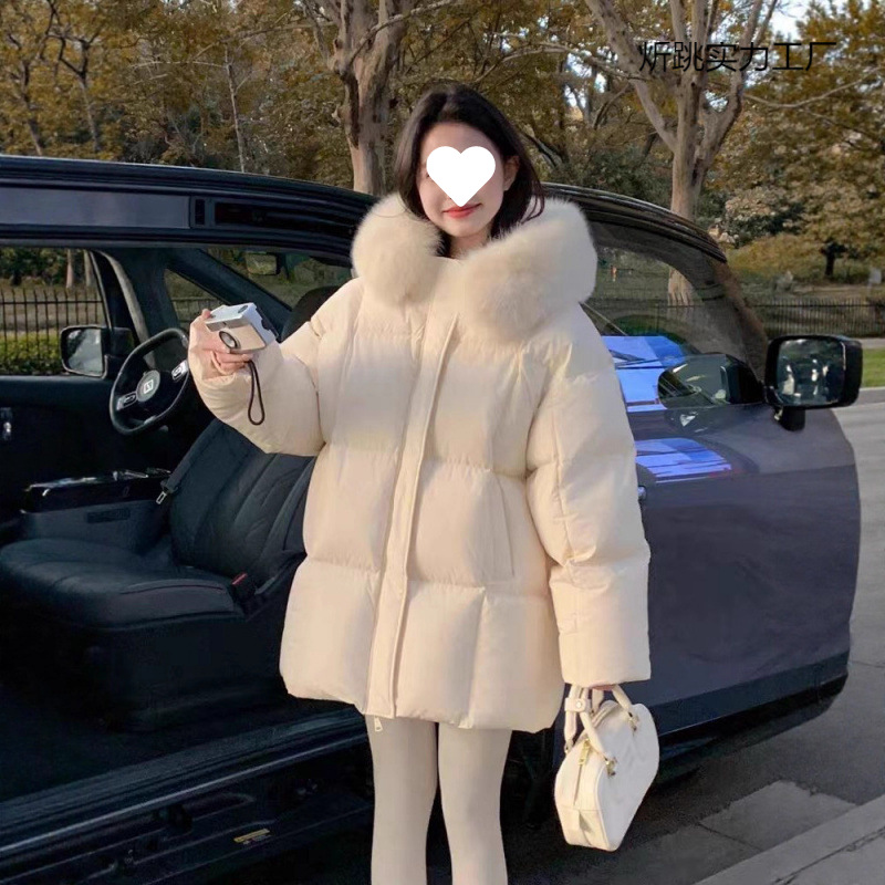 Moscow Winter Short down Jacket for Women 2025 Korean Style Super Nice Mid-Length Large Fur Collar Coat Super Warm