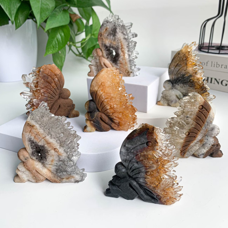 Natural white crystal cluster butterfly fairy crystal rough stone specimen elf carving home office decoration ornament wholesale Natural white crystal cluster butterfly fairy crystal rough stone specimen elf carving home office decoration ornament wholesale