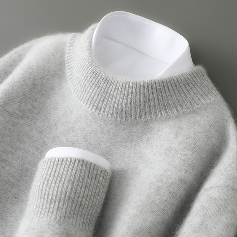 100% Pure Wool Sweater Men's Half Turtleneck Thickeneded Business Cashmere Sweater Autumn and Winter Loose Pullover Knitted Bottoming Shirt