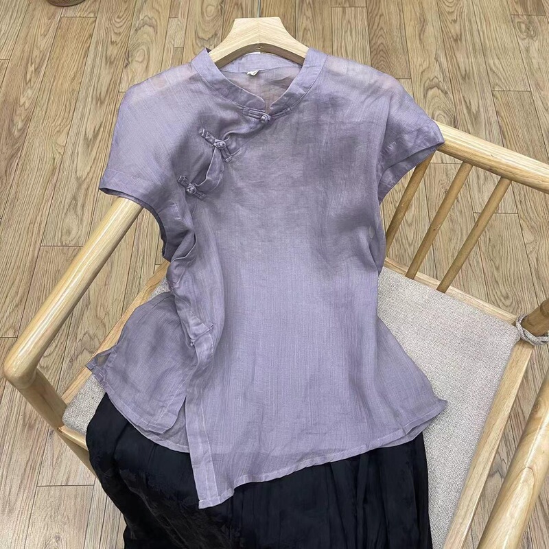 Popular New Chinese Style Ethnic Style Short-Sleeved Flesh-Covering New Shirt Women's Buttoned Large Size Retro Style Super Fairy Outer Top