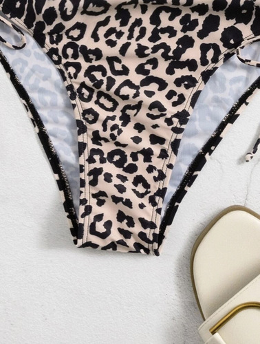  European and American Style New Leopard-Print Drawstring Bandage One-Piece Swimsuit Bikini – Cross-Border Foreign Trade