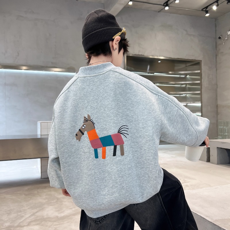 男童卡通马圆领卫衣春秋款2026新品韩范儿童春装打底上衣跨境代发