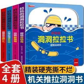 好玩的洞洞拉拉书4册宝宝推拉机关洞洞书儿童0-1-2-3岁手指触摸书