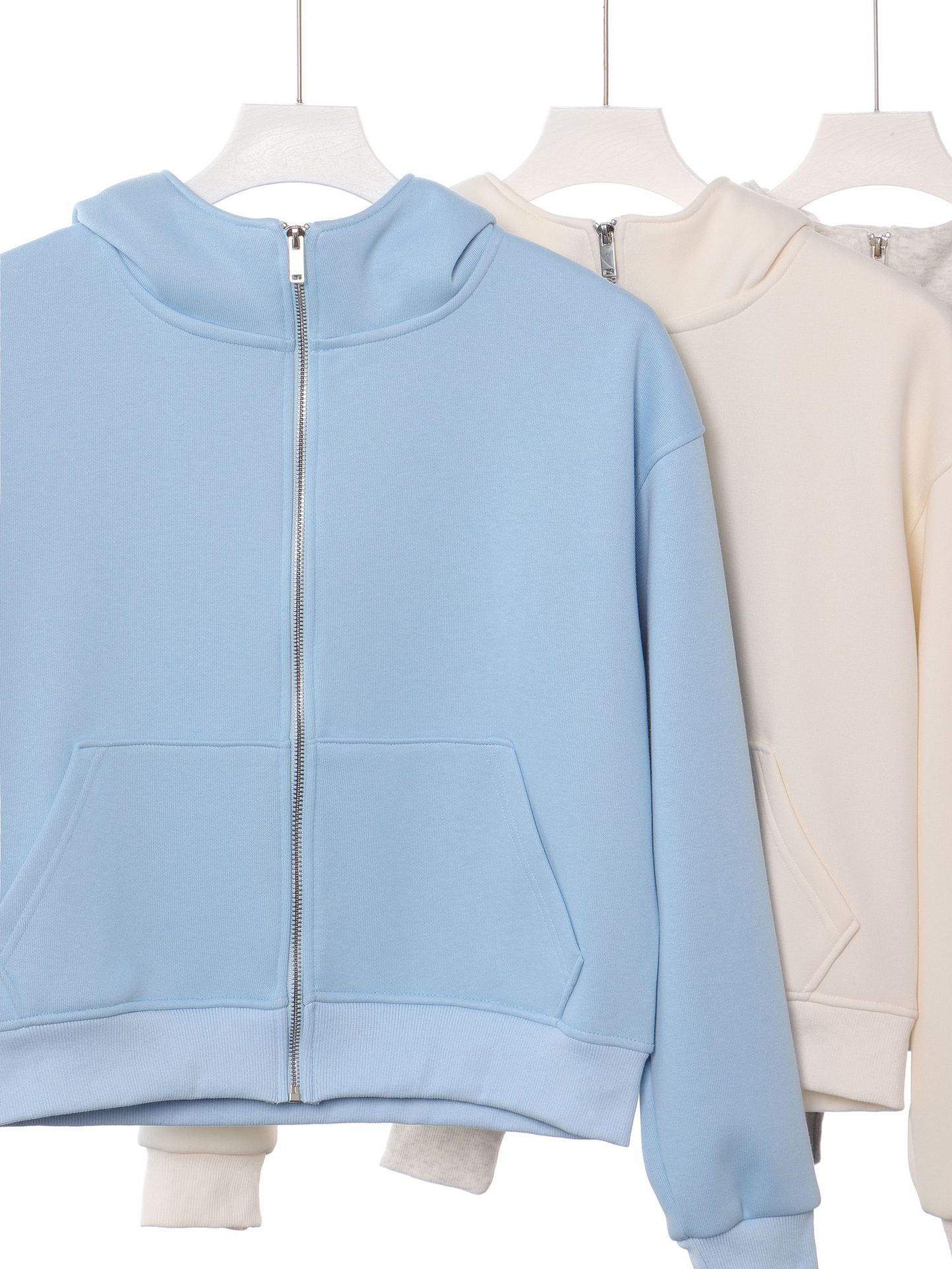 Ropa de mujer corta estilo coreano simple cuello alto con chaqueta con cremallera con capuchón de vello otoño y invierno pesado 420g suéter de algodón de isla image 5