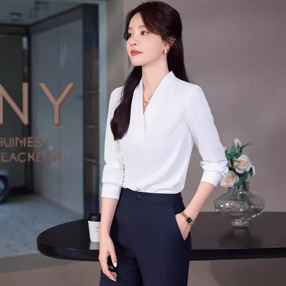 2024 새로운 화이트 칼라 긴 소매 셔츠 여성용 셔츠 전문 슬림 핏 작업 옷 플러스 사이즈 공식 셔츠