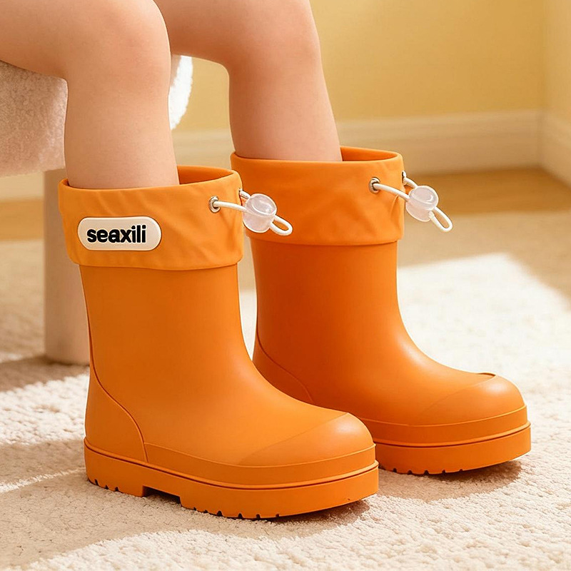 2026 New Style Drawstring Children's Rain Boots for Kindergarten, Boys' Non-Slip Red High-Appearance Girls' Rain Boots for Outdoor Wear