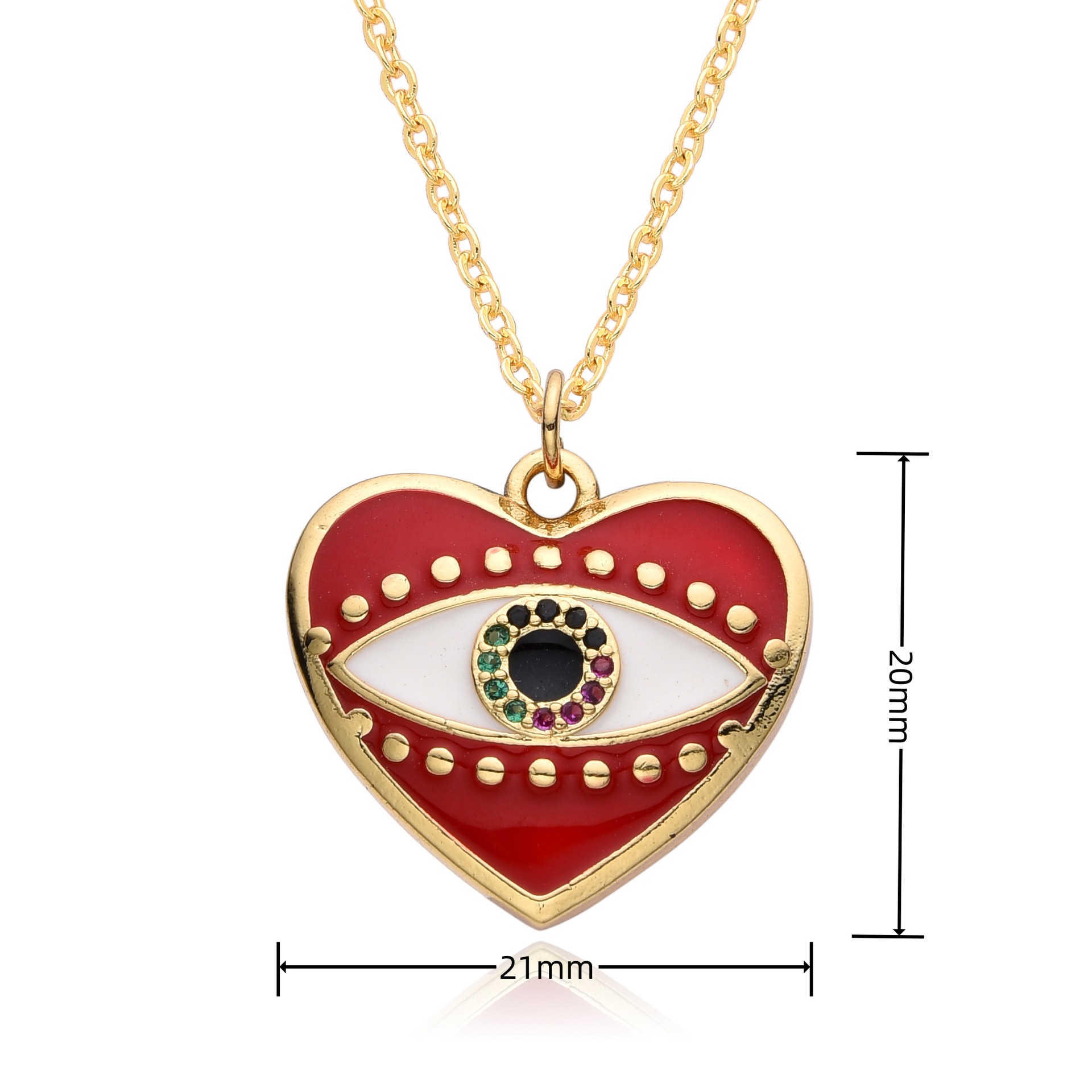 Women's Gender Enamel, Inlay Design Copper Enamel Inlay Heart Shape Eye Zircon Pendant Necklace
