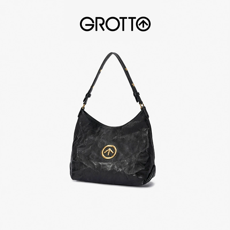 GROTTO черный камень Хобо маленькая растительная гравера кожа ягненка для повседневной переноски через плечо кросс-боди мягкая сумка универсальная