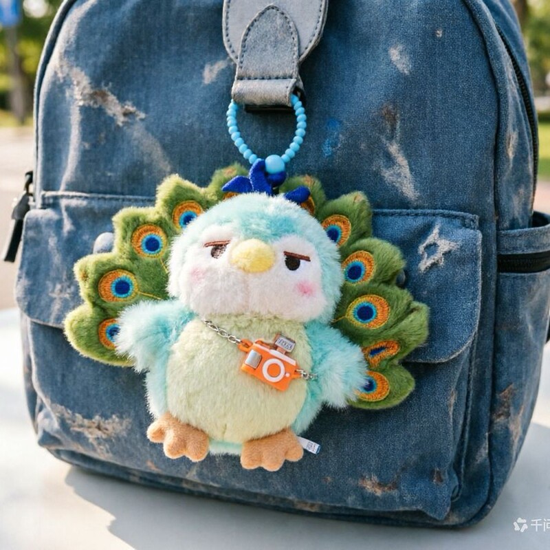 High-Quality Green Peacock Plush Toy, Creative Cute Backpack Pendant, Ai Doll Bag Cute Accessory