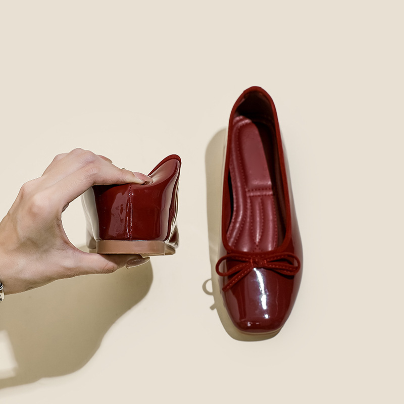 Little Red Shoes for Women 2026 New Style Hidden Heel Shallow Square Toe Bowknot Light Pink French Style Elegant Flat Shoes