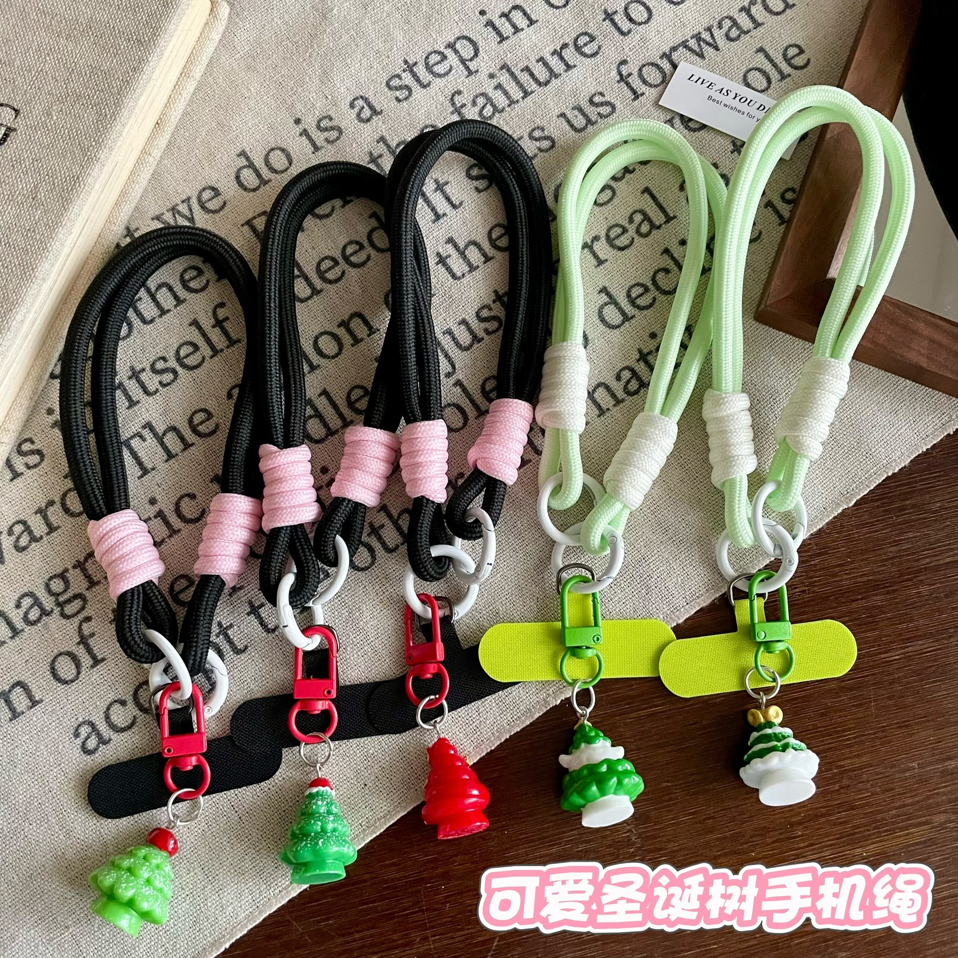 Simulated Cute Christmas Tree Mobile Phone Lanyard Cartoon Colorfulful Braided Short Wrist Pendant Bag Decoration