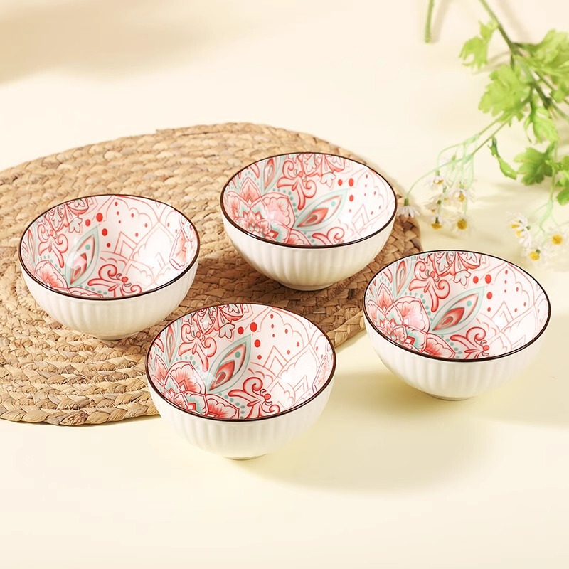 High-Quality Ceramic Bowls, New Creative Ceramic Underglaze Painted Bowls, Bohemian Style Gift Bowl and Chopsticks Tableware Set