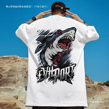 Summer Cotton T-Shirt Men Shark Print Ukiyo-E Man Clothing F