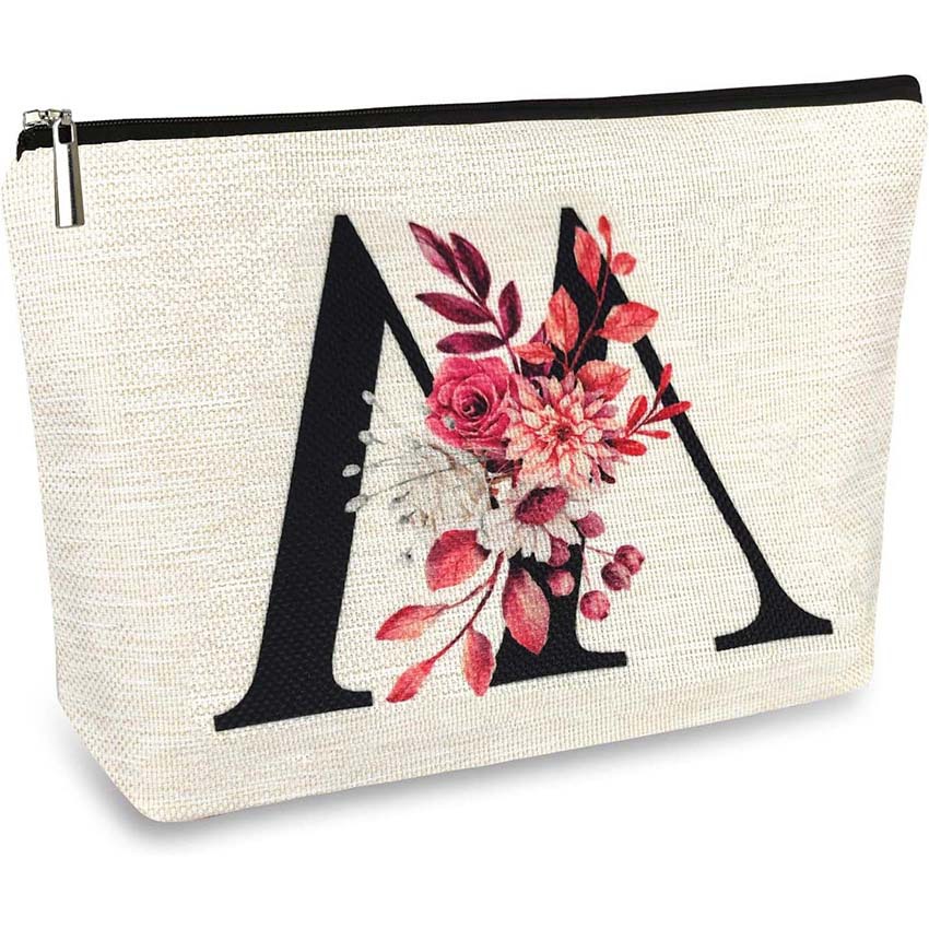 Bolso de cosméticos para mujer de Amazon transfronterizo letra patrón creativo bolsa de cosméticos bolsa de almacenamiento bolsa de cremallera impermeable de lino