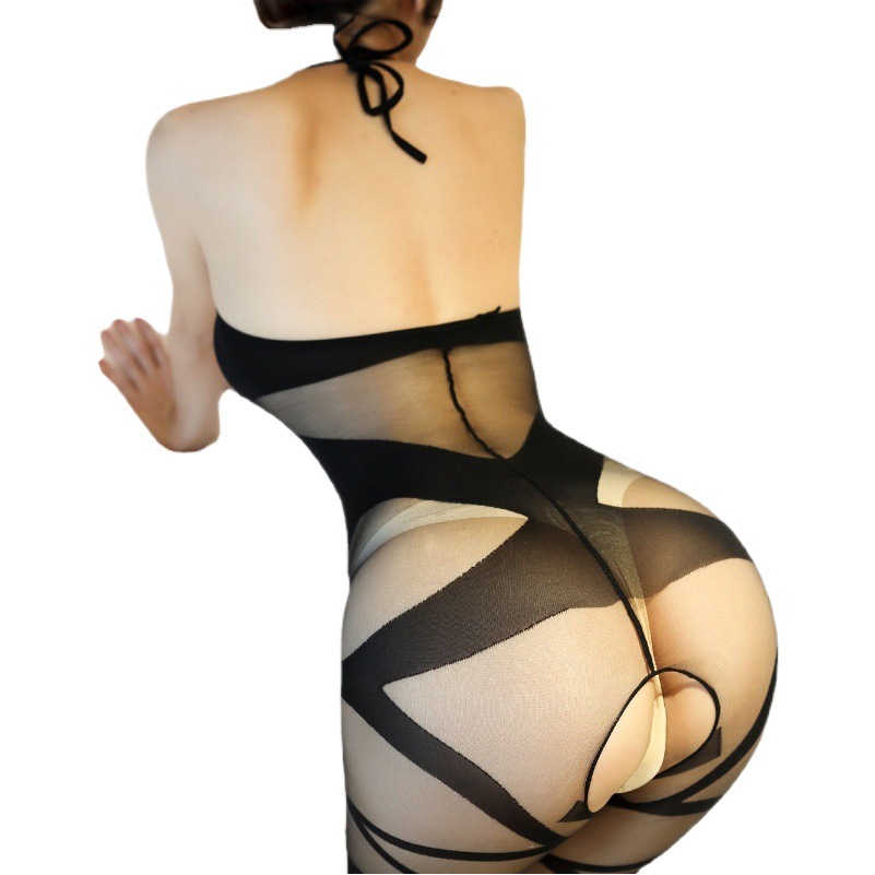 Lencería sexy Benxi, medias para mujer, body sexy, conjunto de accesorios de uniforme de seducción y coqueteo, pijama de seda negra 8643