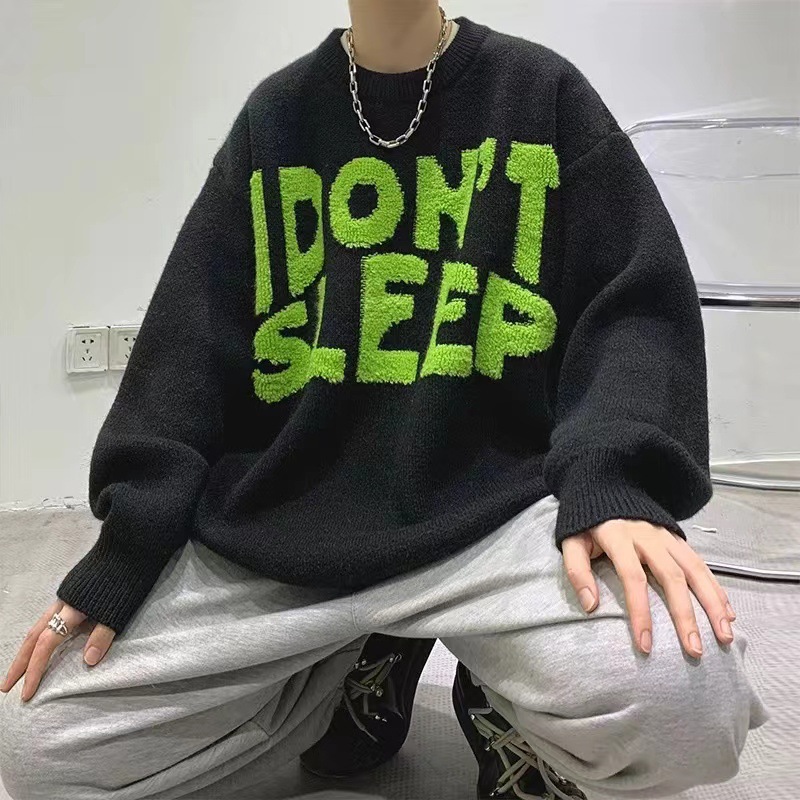 Unisex Oversized Vintage Sweater - 90s Streetwear Style Ribbed Hem Pullover (Green/Black, Sizes M-3xl)_voghion.com