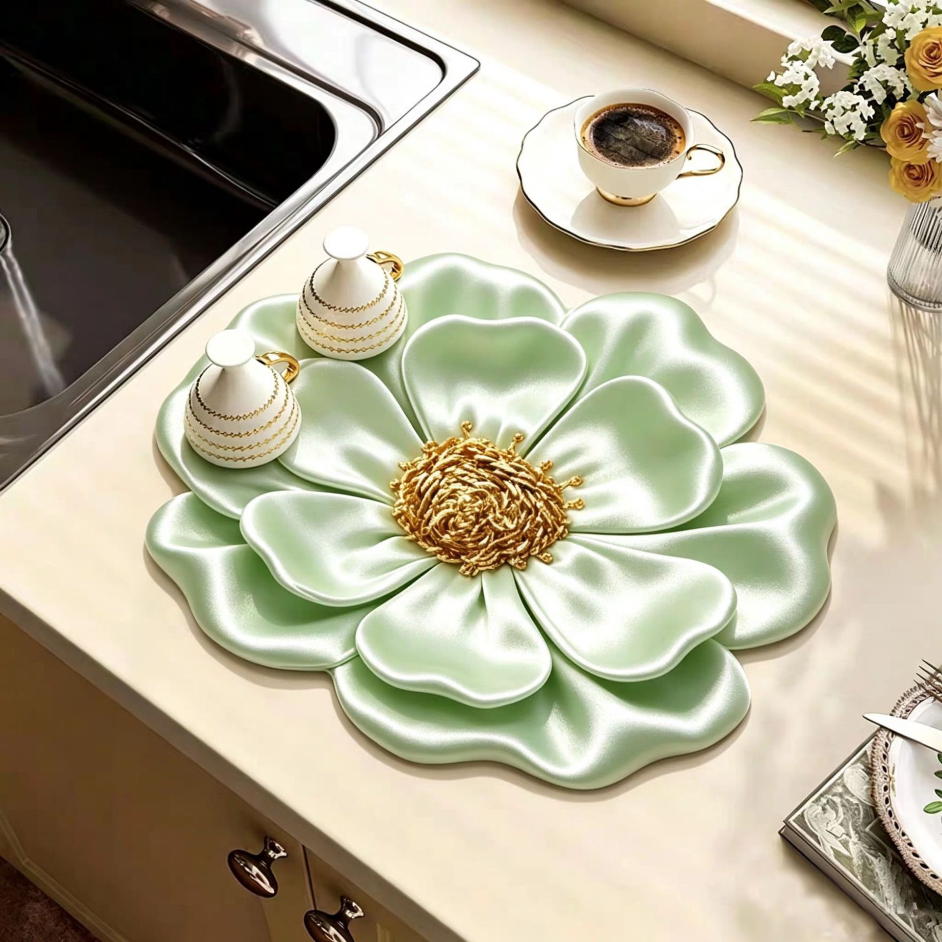 Flores de lujo ligero transfronterizo cocina de drenaje de algas absorción de agua secado rápido almohadilla de mesa mesa mesa fácil de cuidar almohadilla antideslizante resistente al desgaste