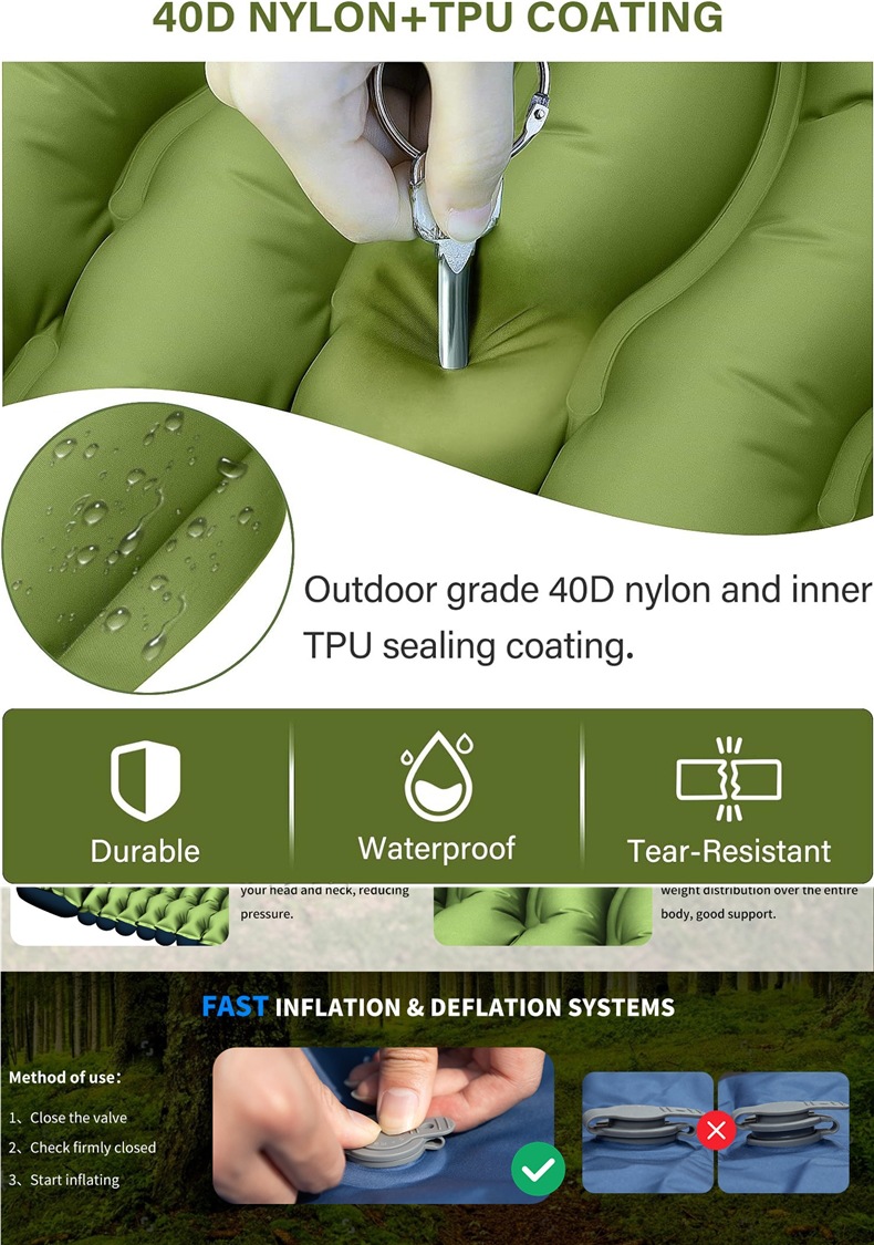 Matelas gonflable à pédale pour camping, matelas pneumatique portable, pliable et résistant à l'humidité_voghion.com