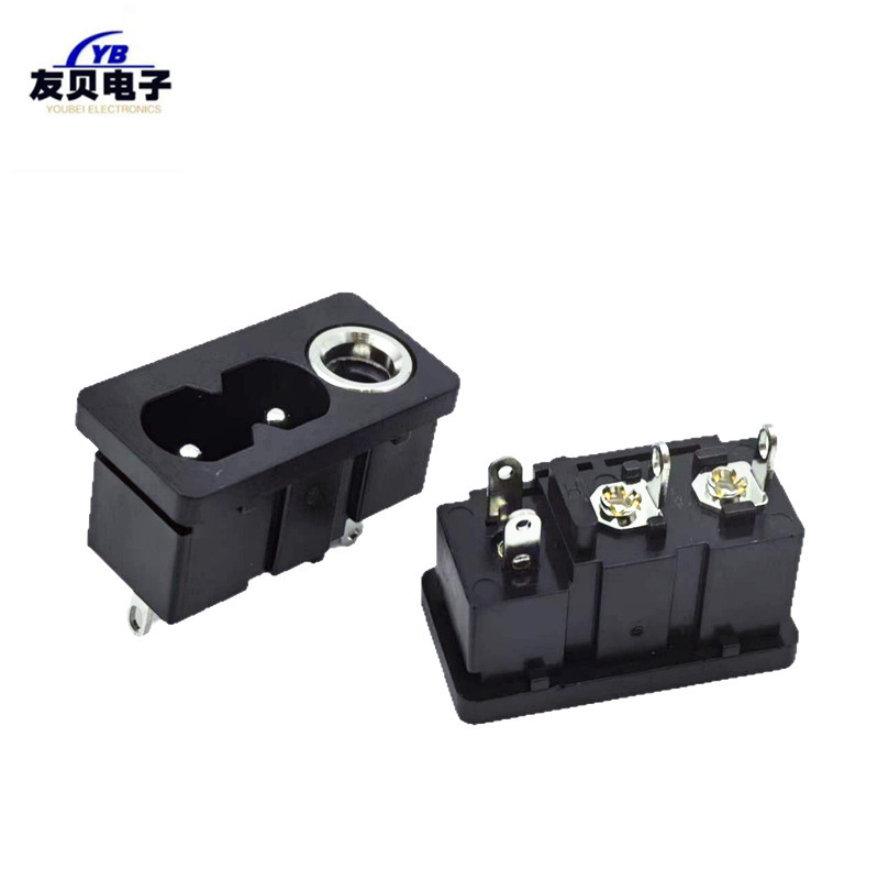 AC电源插座ac303 实芯针8字形母座 3孔AC母座+DC母座组合连接器