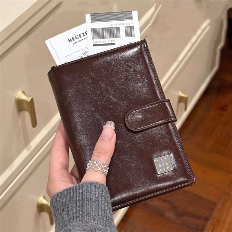 Korean-style minimalist passport holder, travel accessory, metal logo passport holder, wallet, retro Instagram-worthy document organizer, card holder