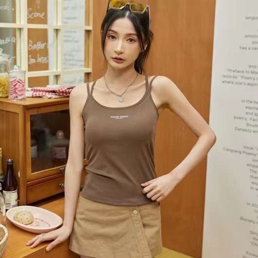 genuine goods Ou Man Color Cross US Back Thin Shoulder Strap Letter Icon 39013 Ladies Vest Factory Direct Sale