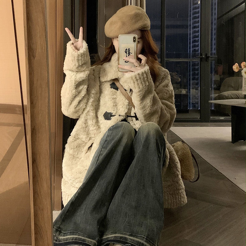 2024 년 겨울 새로운 도착 양고기 양모 코트 여성 두꺼운 따뜻한 모피 코트 친환경 모피 한국 스타일 느슨한 슬리밍