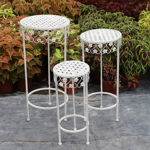 Iron round high flower stand three-piece set green radish potted flower holder combination distressed balcony hierarchical ladder decoration