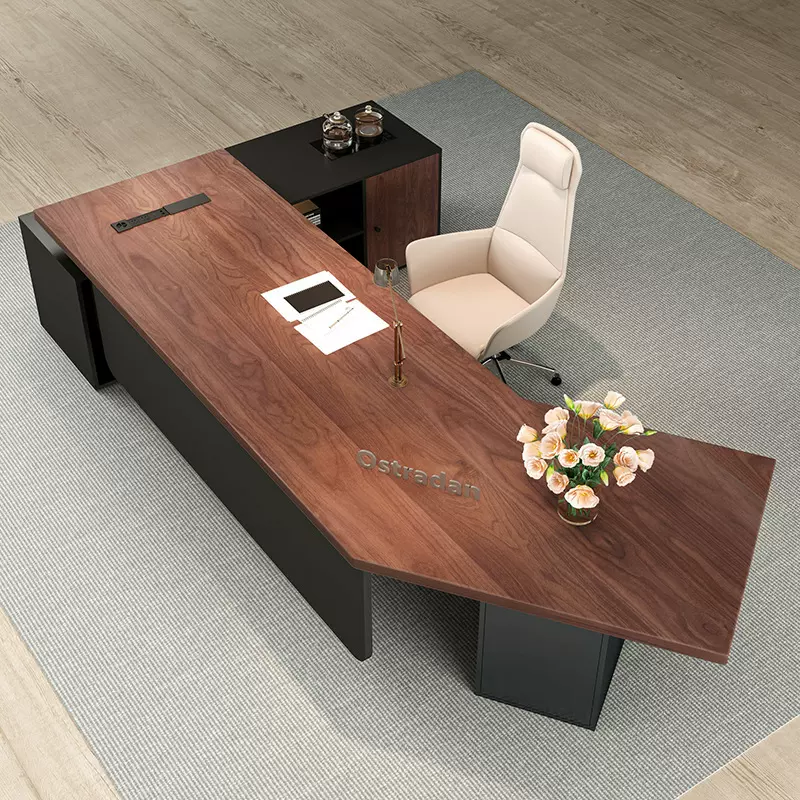 北美白蜡木老板桌简约带侧柜插座烧水壶律师事务所实木总裁桌大班