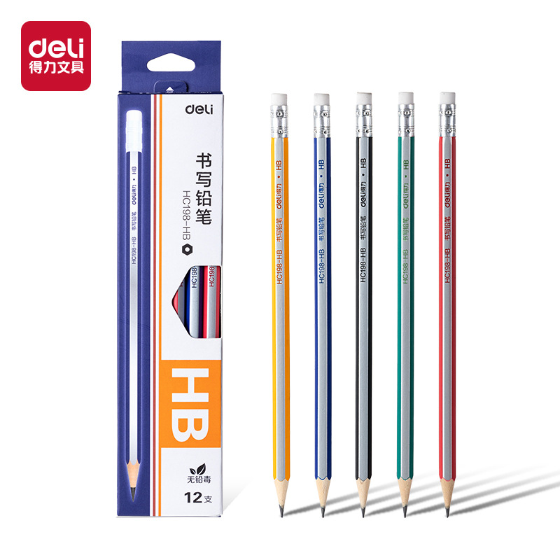 Deliky HC198 barra hexagonal de color con lápiz de escritura de goma 2B / HB lápiz (12 piezas / caja)