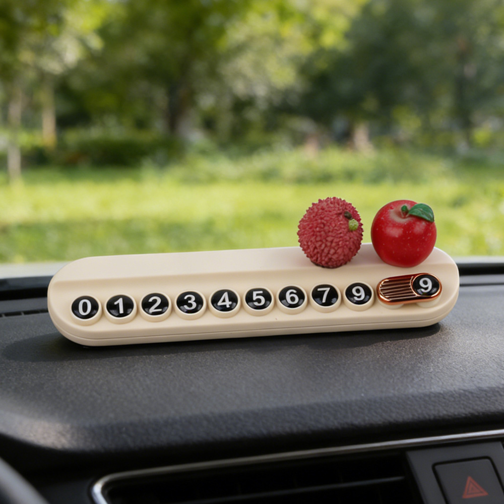 Tarjeta telefónica de movimiento de automóviles, tarjeta de estacionamiento temporal, decoración de automóviles de frutas personales, adornos de litchi