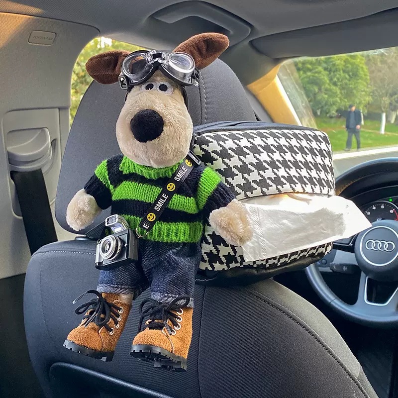 La caja de pañuelos para el coche del perro de la cabeza, decoración del coche de accesorios del coche lindo creativo, caja del apoyabrazos del coche, caja de dibujo, colgante