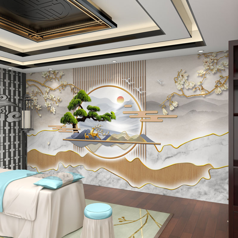墙纸3d立体中式格栅墙布背景墙壁纸客厅装饰壁布店铺装修壁画|undefined