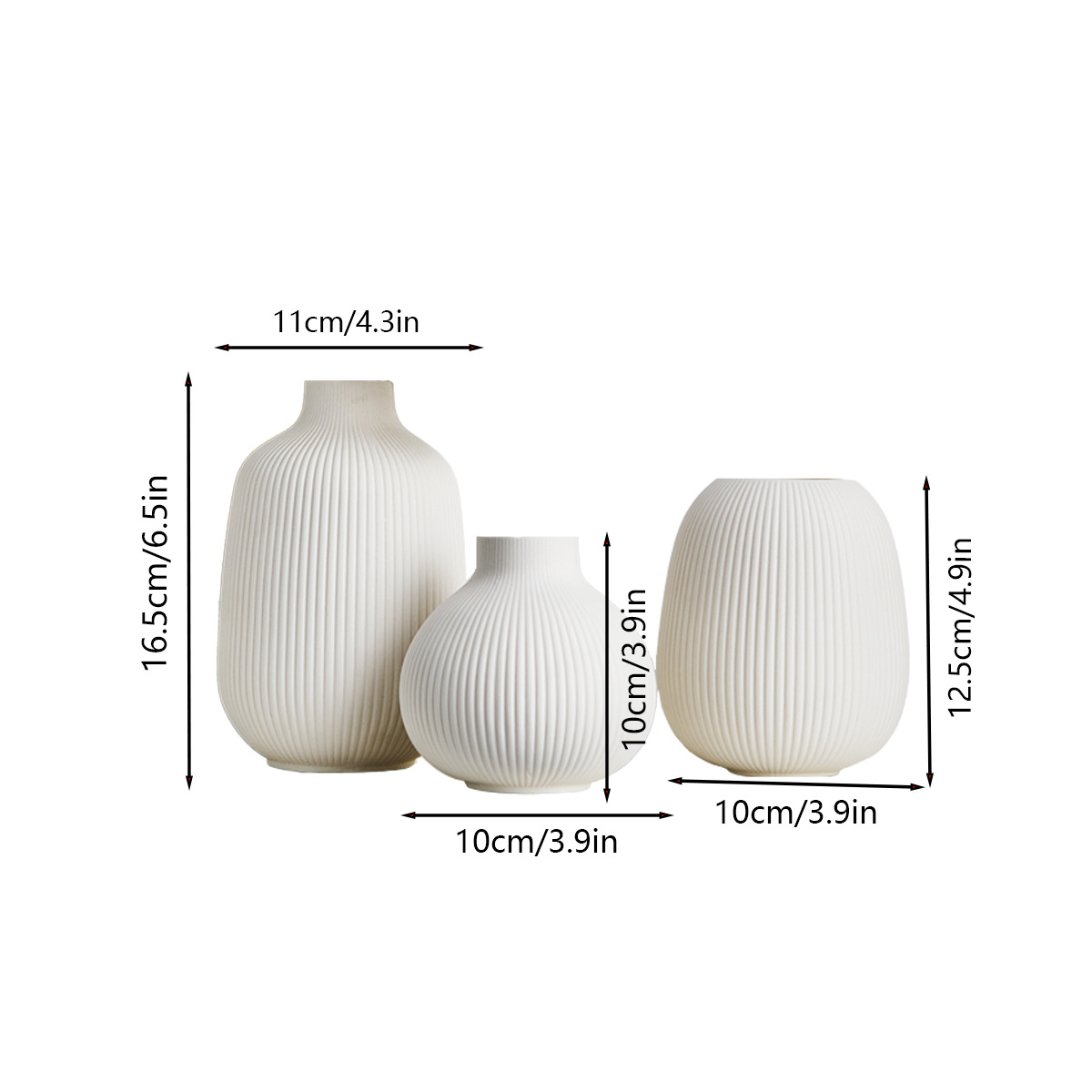 Cerámica nórdica blanca cepillado jarrón de tres piezas conjunto de decoración para el hogar sala de estar escritorio floral jarrón de arte transfronterizo