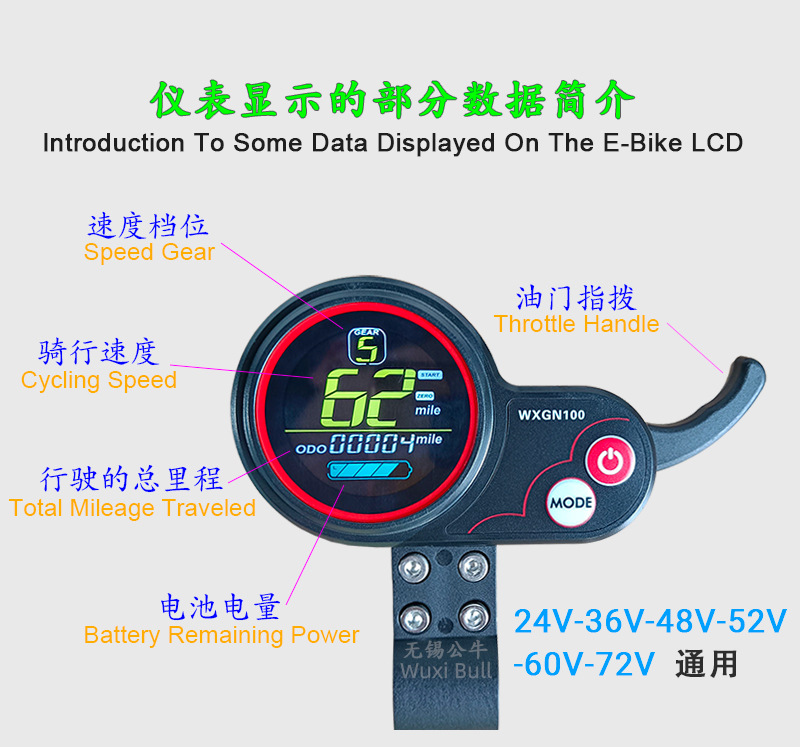 WXGN100 Colorful Instrument Display Screen Replacement for TF100 Instrument, Suitable for Electric Bicycles and Scooters