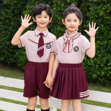 JK学生校服英伦风儿童毕业照班服套装夏季条纹两件套短袖幼儿园园