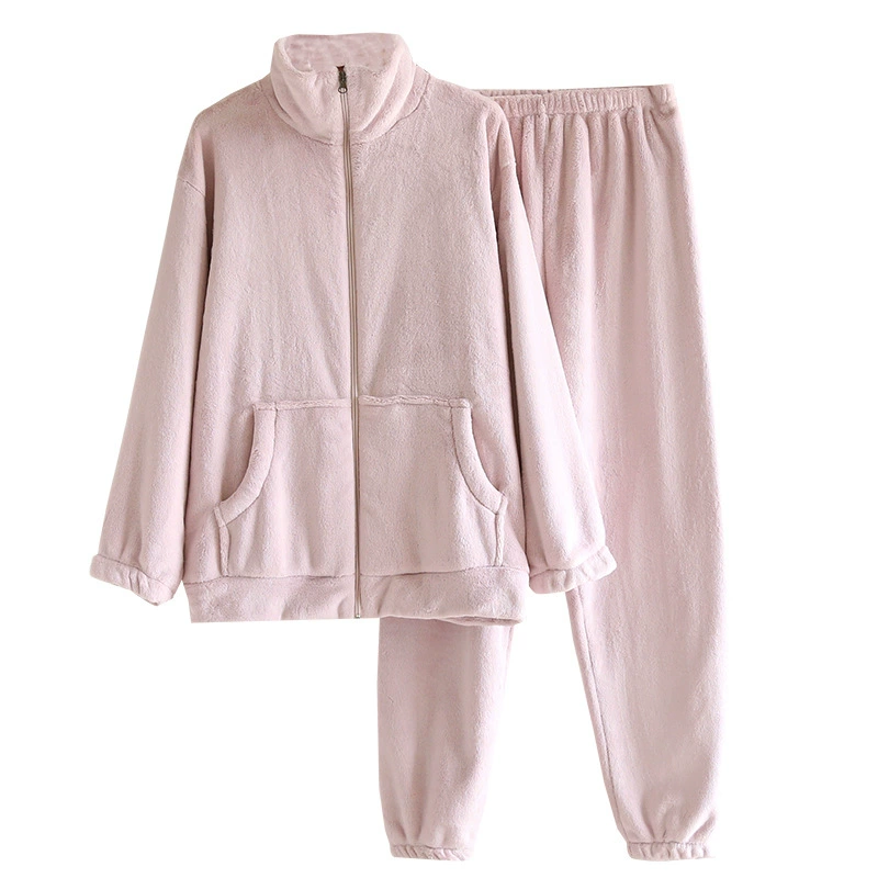 Soft demi-season coral pijama for beloved with zipper, velvet warm set