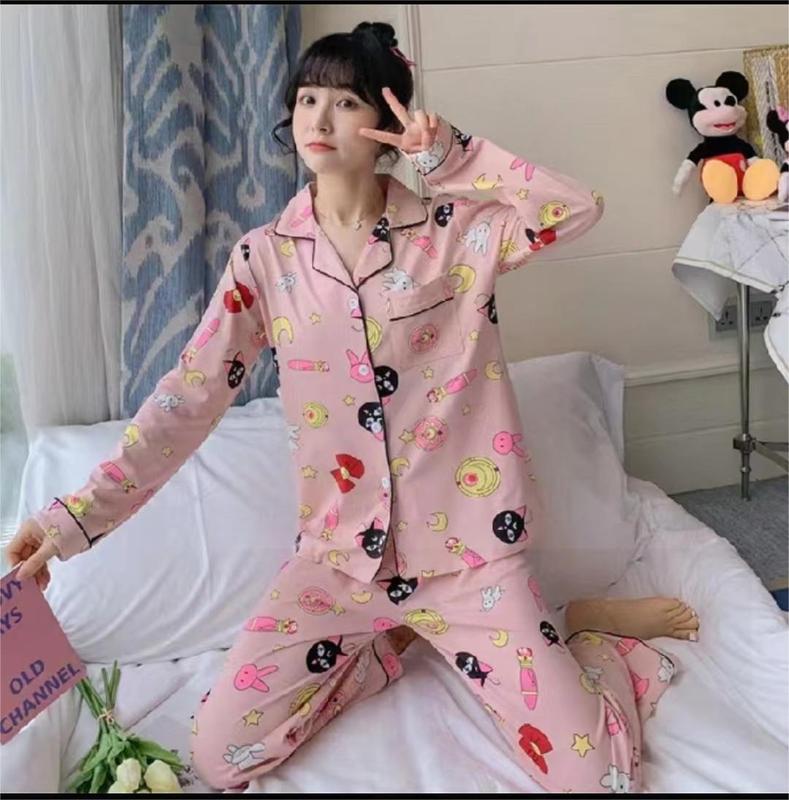メーカー卸売春と秋の女性用パジャマ漫画ホーム服女の子長袖ズボンラペル在庫ありかわいいダブルロング|undefined