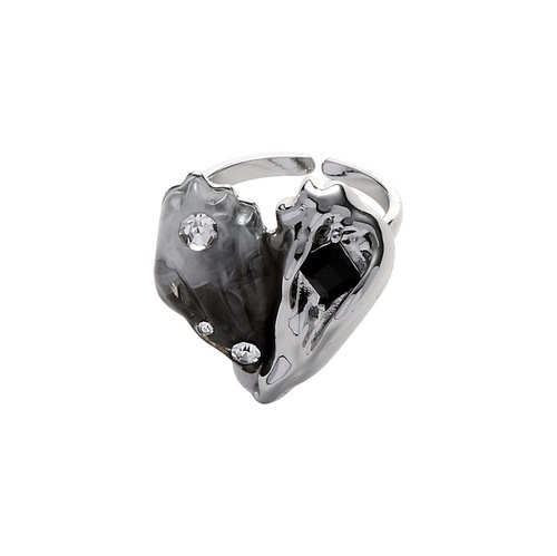 Lava Fold Heart Ring Wholesale Light Luxury Niche High-end Finger Ring Hip-Hop Bold Girl Style Versatile Index Finger Ring