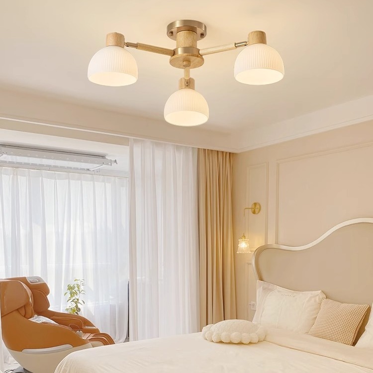 Lámpara de sala de estar de troncos, candelabro, vidrio creativo japonés, habitación de libro nórdico, lámpara de dormitorio, lámpara de comedor de madera maciza minimalista moderna