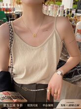 杏白色吊带女内搭2025夏新款宽松胖mm遮肚棉麻打底大码小背心上衣