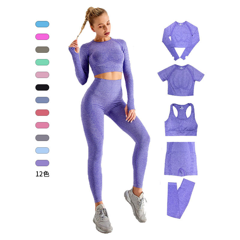 Seamless Yoga Clothes suit Fitness Top Women's Long Sleeve Jacquard Dot Sports High Waist Tight Hip Yoga Pants