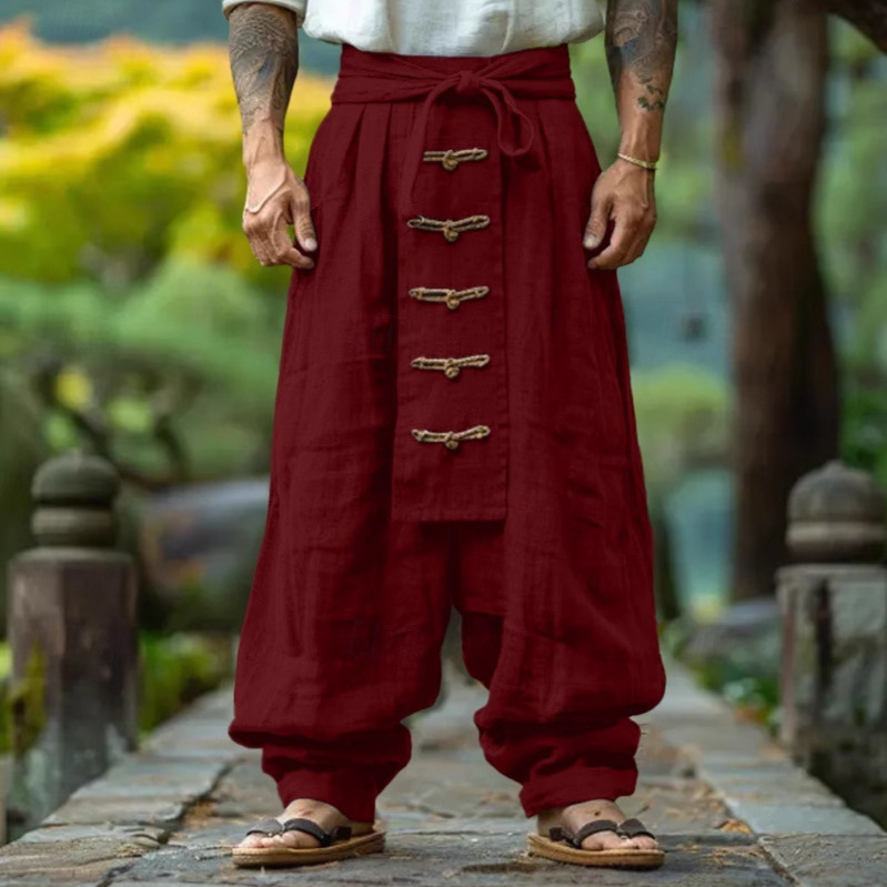 20255春夏棉麻男装文艺复古苎麻扎染砂洗休闲长裤百搭阔腿裤