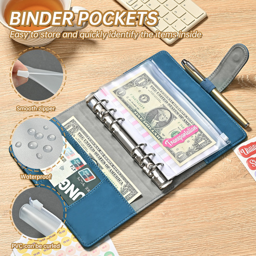 Amazon A6 Retro Indentation Binder Portable Pocket PU Handbook Notepad Cash Budget Handbook