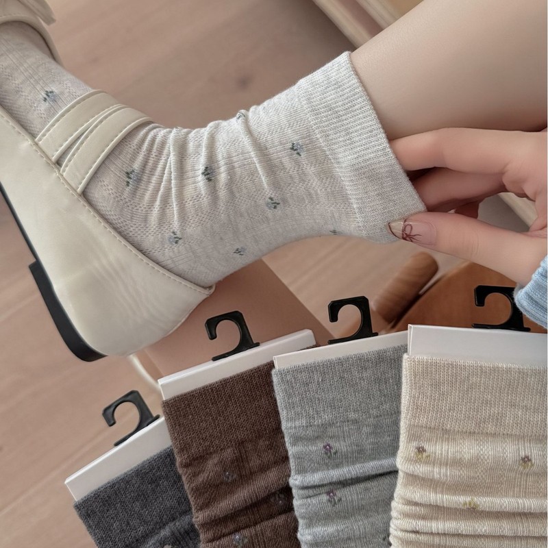 小碎花ins风袜子女可爱百搭直板堆堆袜少女袜子韩系咖色甜美中筒|undefined