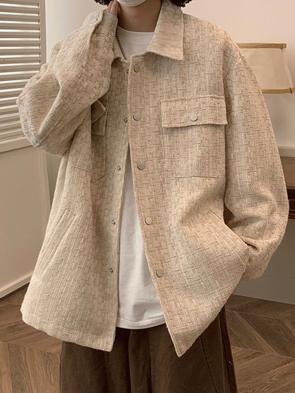 Chanel style coat men's 2023 autumn fashion brand American high street Ruan Shuai vibe style plaid jacket top