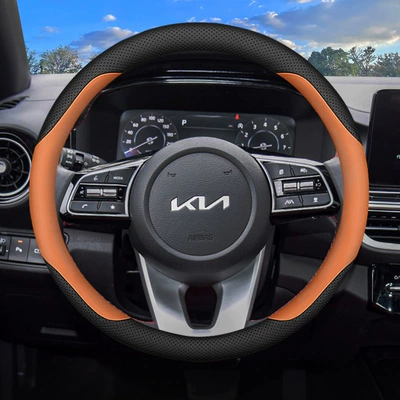 K5 Setus KX3 Lion Platinum | Steering wheel cover - round-type-black-orange-genuine-leather-ultra-thin-model-other