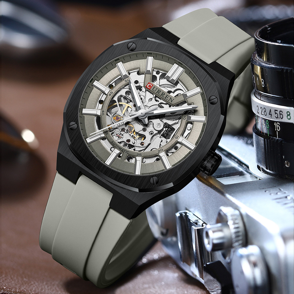 2026 CURREN 8485 Men's Skeleton Automatic Mechanical Watch Waterproof Sports Tape Casual Wristwatch_voghion.com