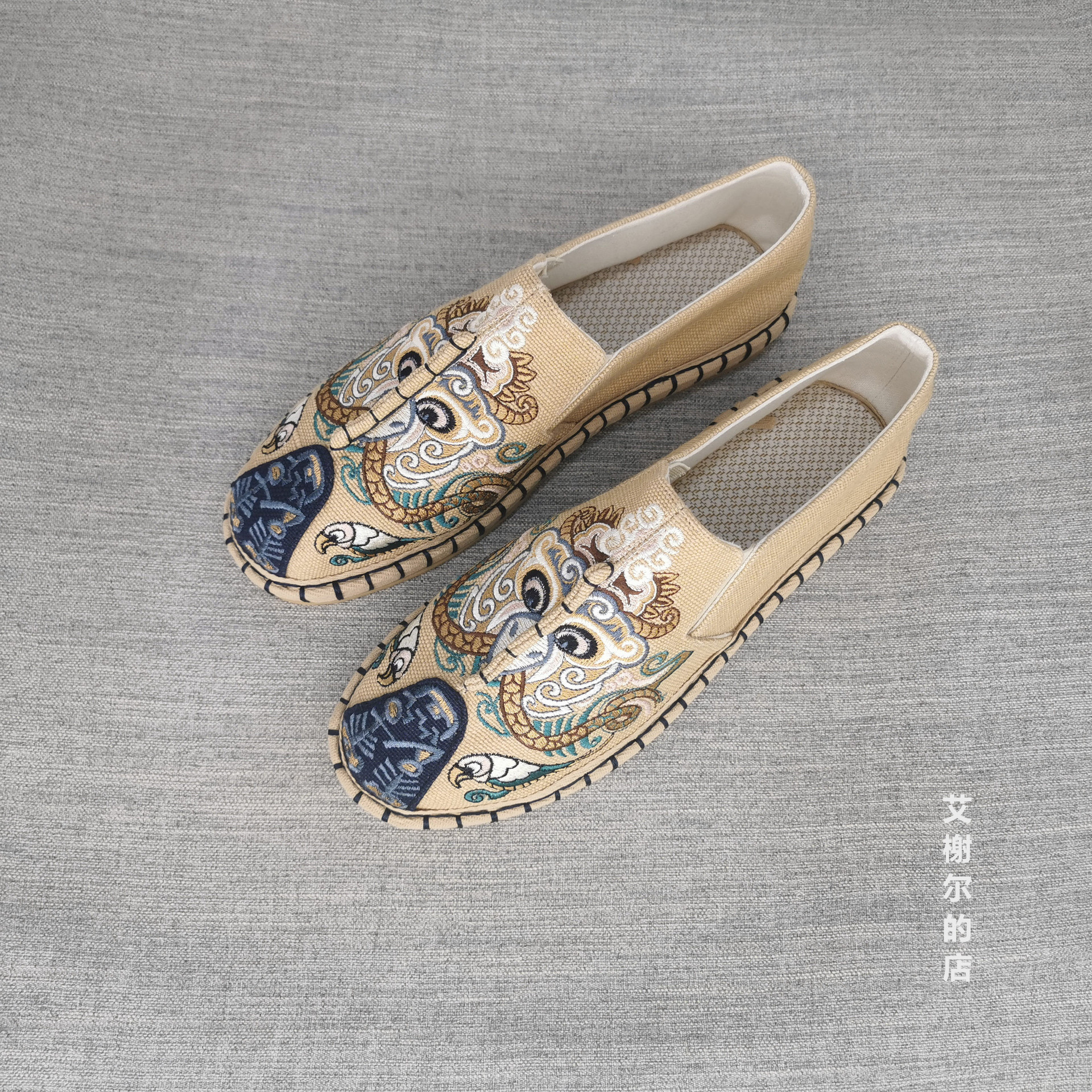 Chinese-style Yunnan driving moccasins with layered sole, men's leather-soft bottom one-step casual old Beijing cotton-linen shoes
