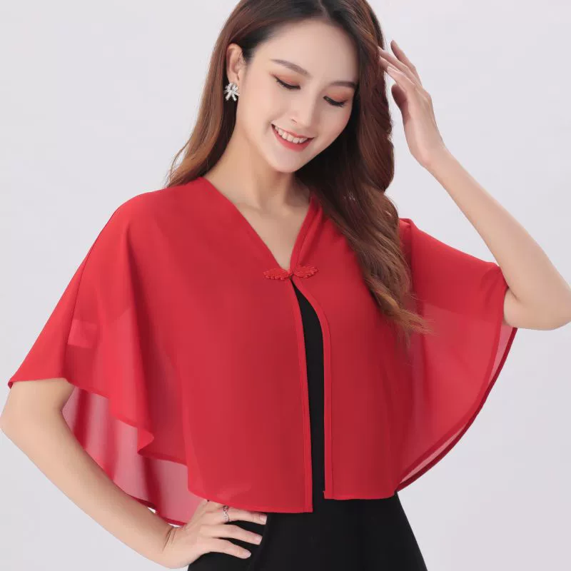 Маленькие плечи летние новые шифоновые чонсам накидки топ женский с юбкой