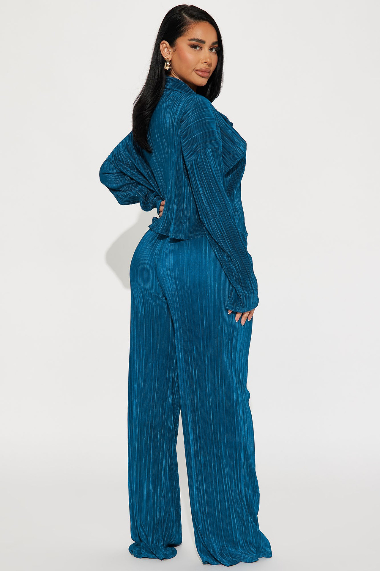 Women Clothing Autumn Winter Short Top Long Sleeve Pleated Sexy Casual sets